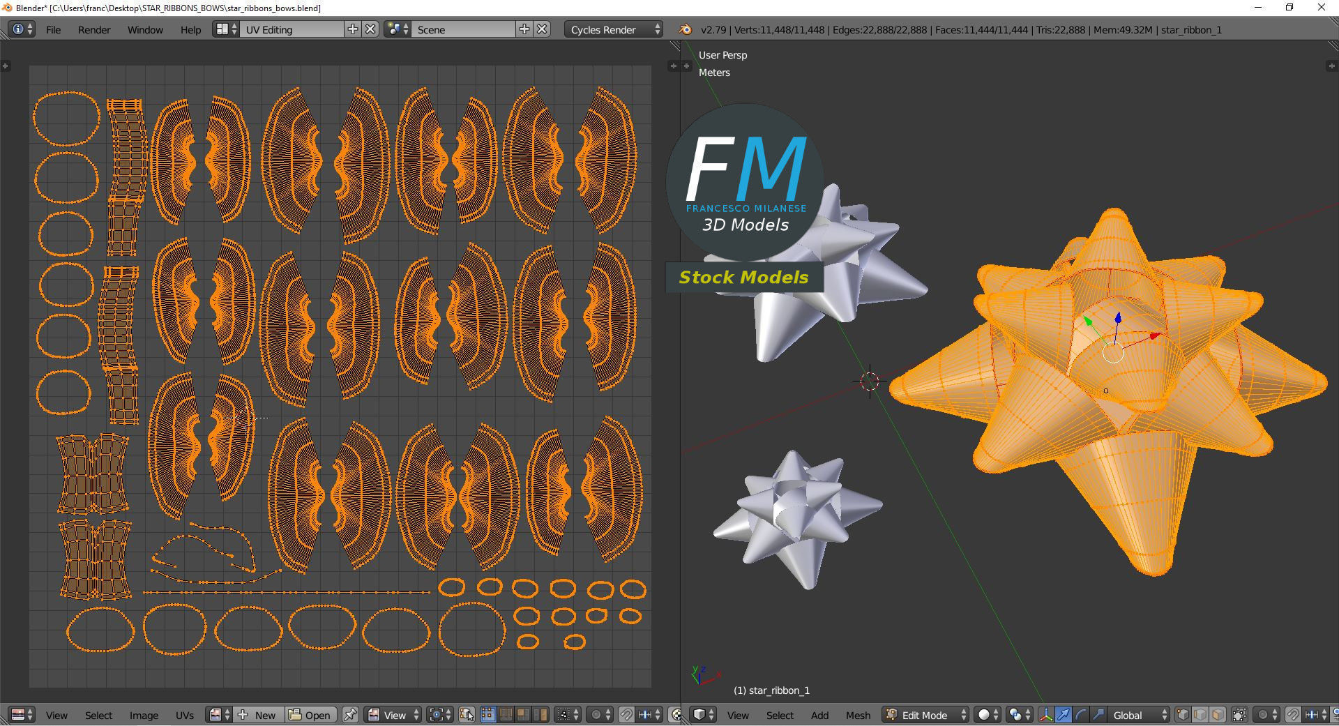 Star ribbons bows 3D model_10