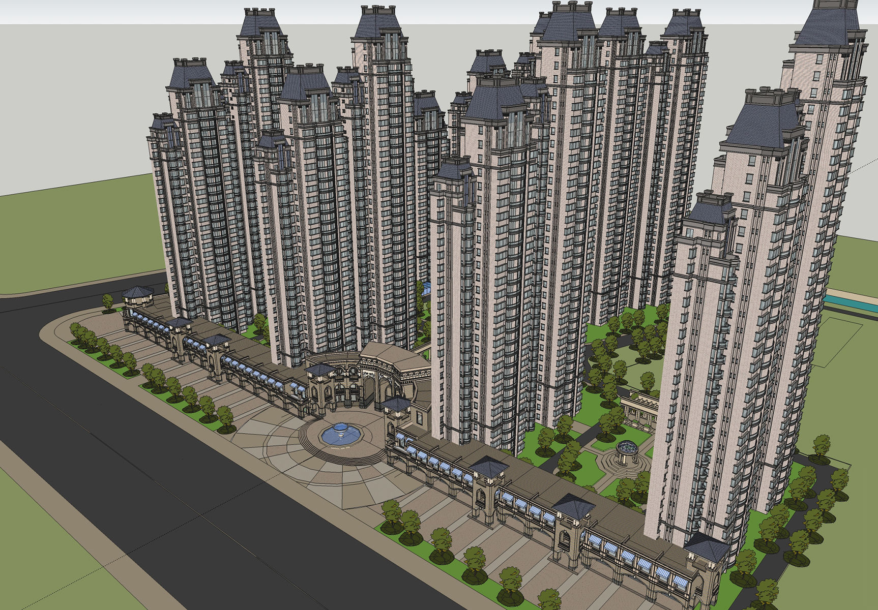 classical residential tower  3D model_3