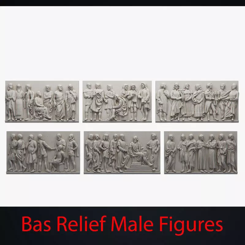 Bas Relief Male Figures Low-poly 3D model_0