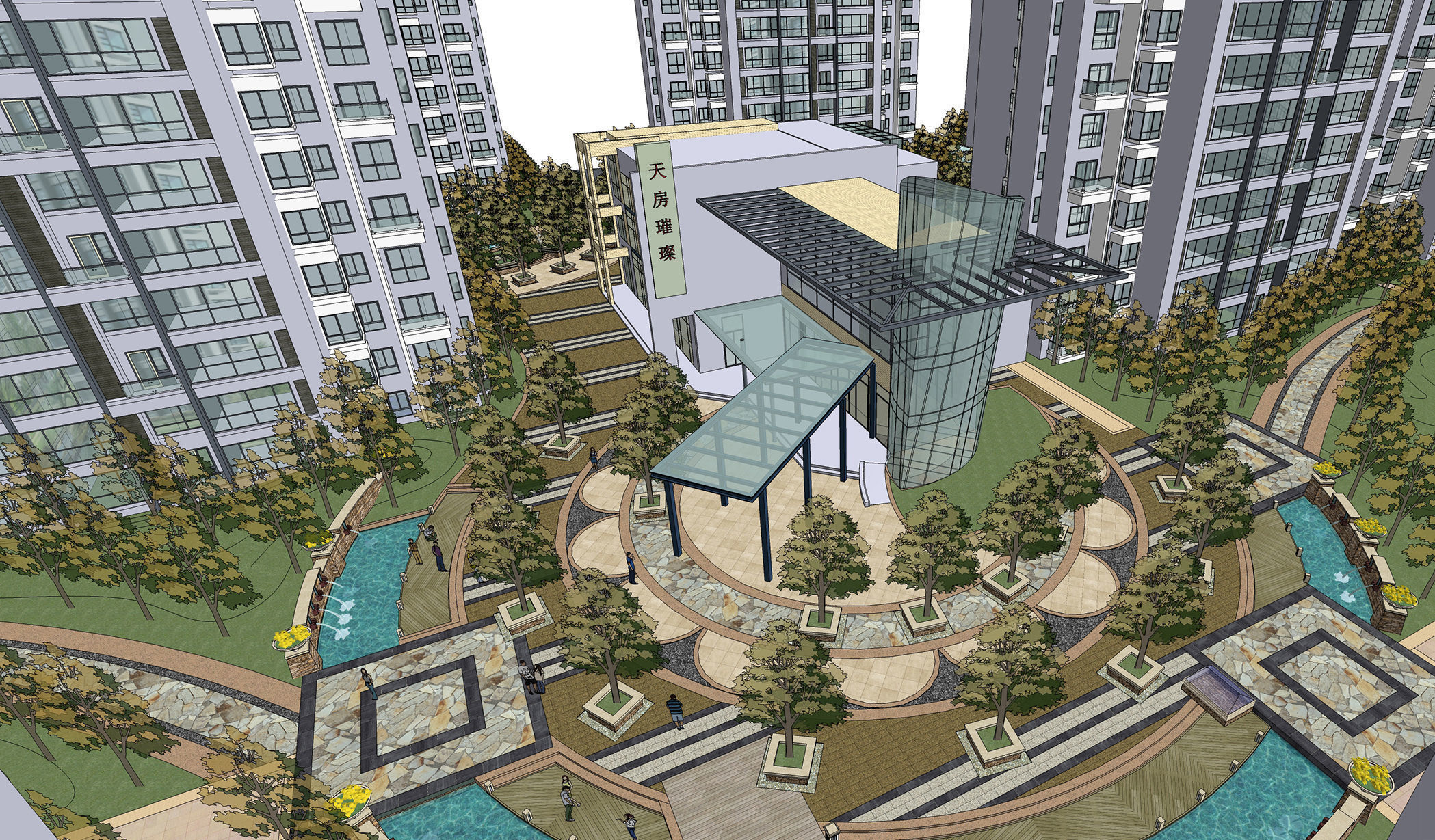 residentail buildings with landscape  3D model_7