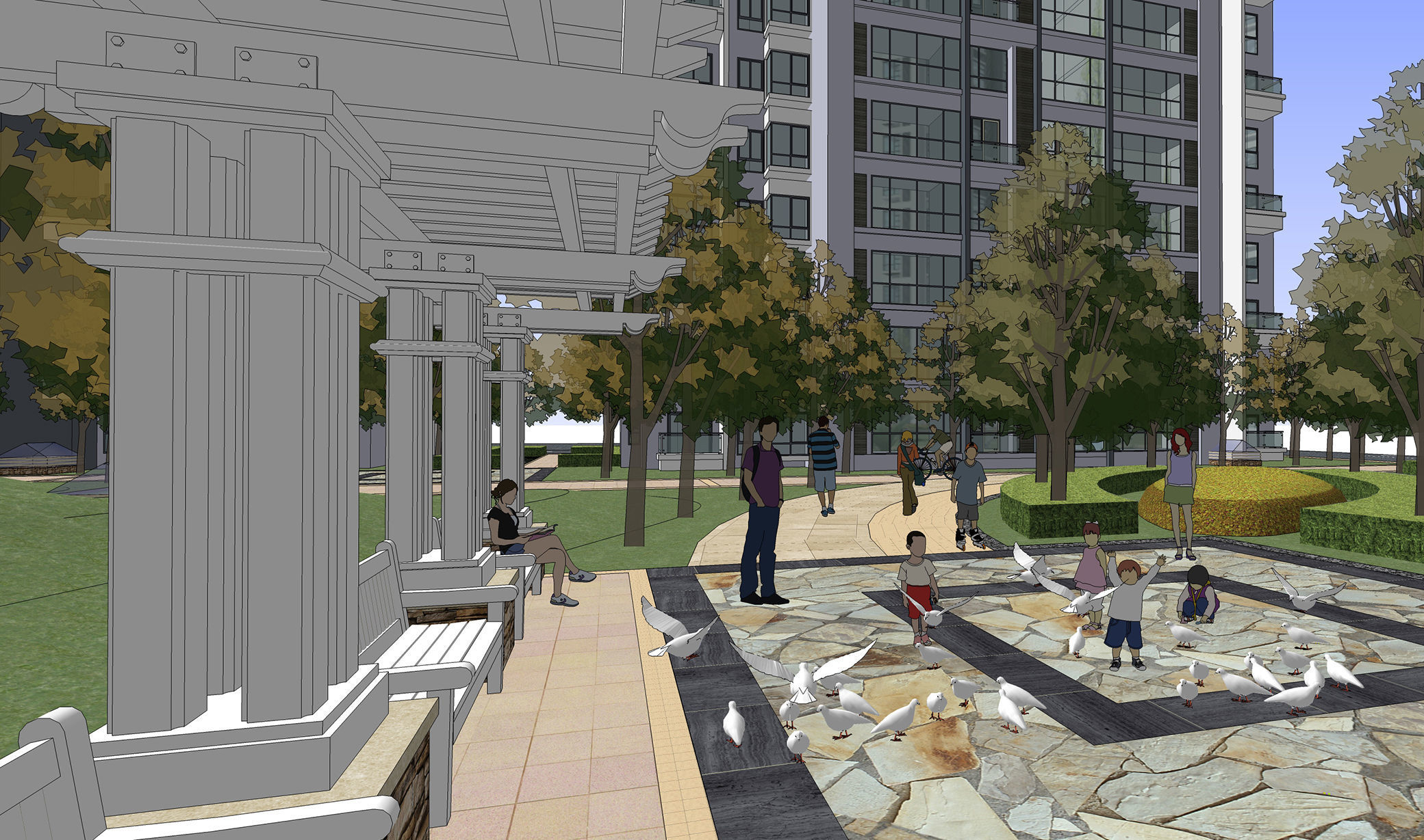 residentail buildings with landscape  3D model_1