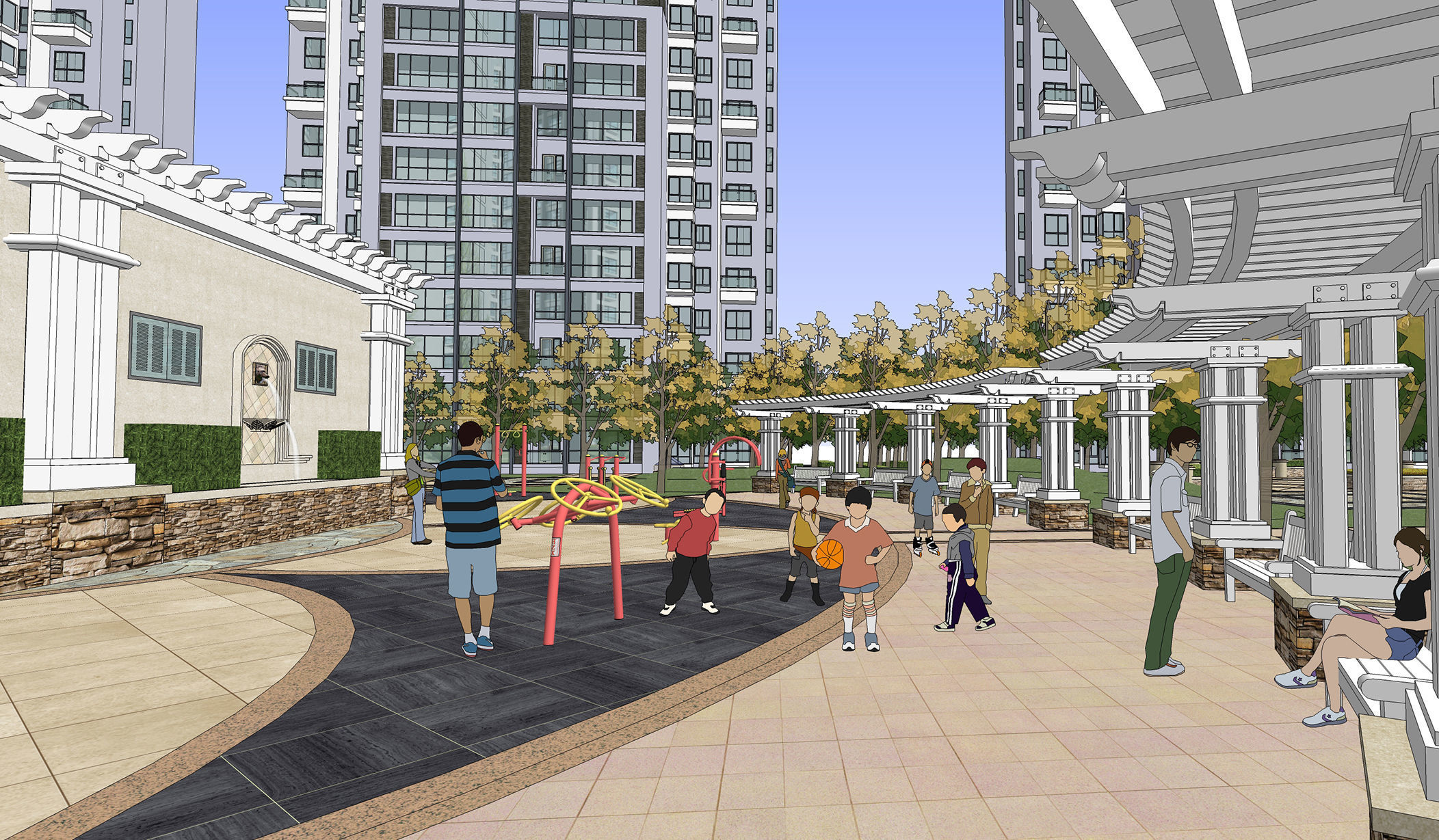 residentail buildings with landscape  3D model_2