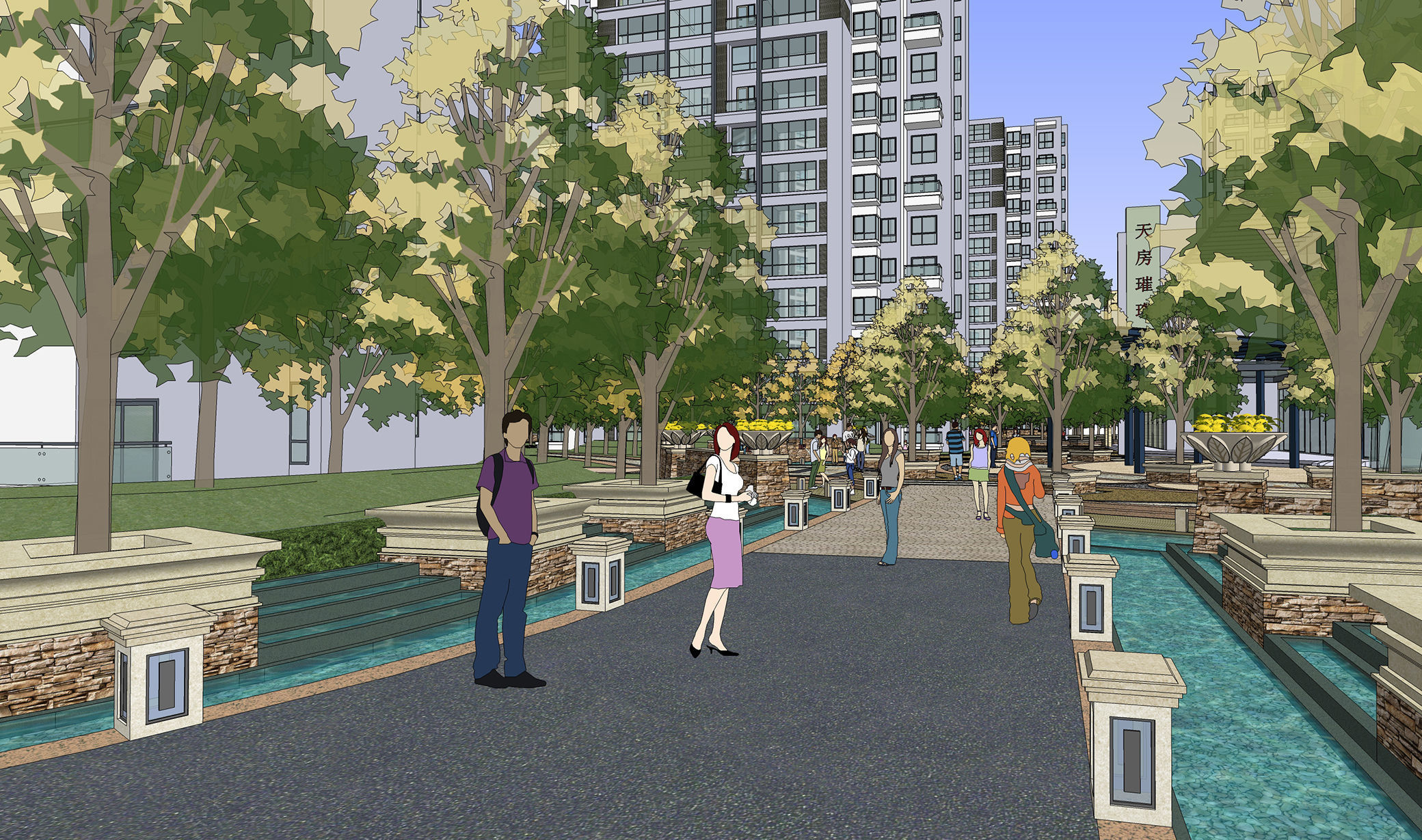 residentail buildings with landscape  3D model_5