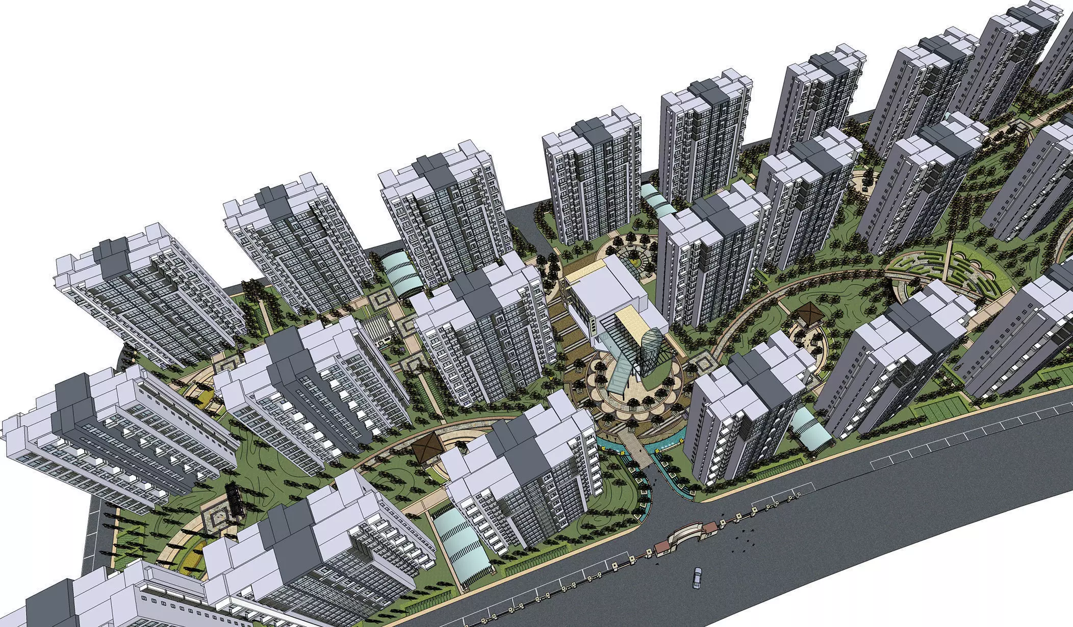 residentail buildings with landscape  3D model_0
