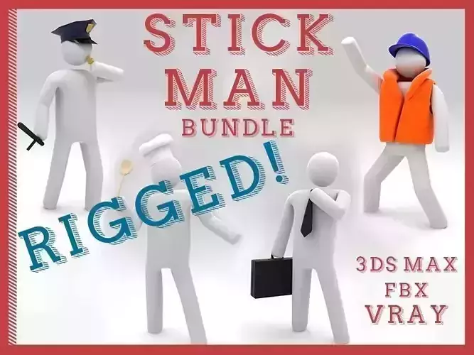 Stickman Rigged with costumes Low-poly 3D model