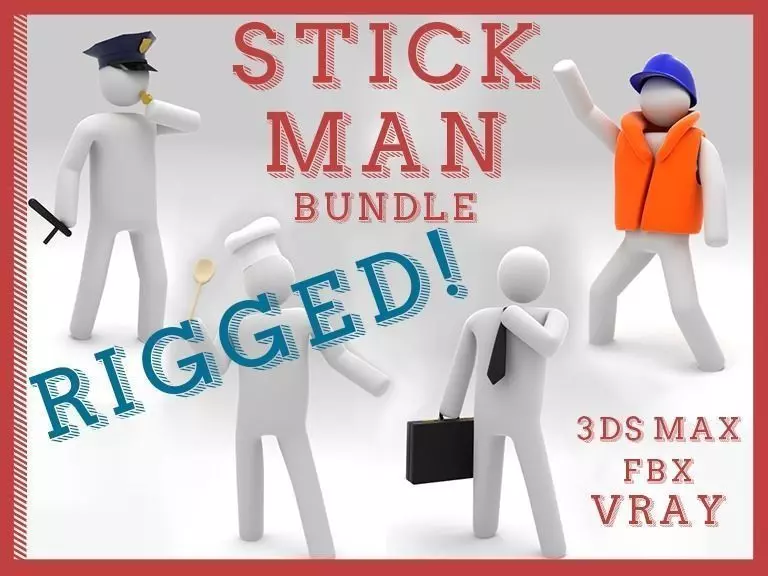 Stickman Rigged with costumes Low-poly 3D model_0