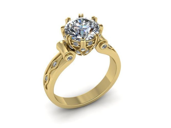 ringlet gold engagement ring with diamonds 3D print model