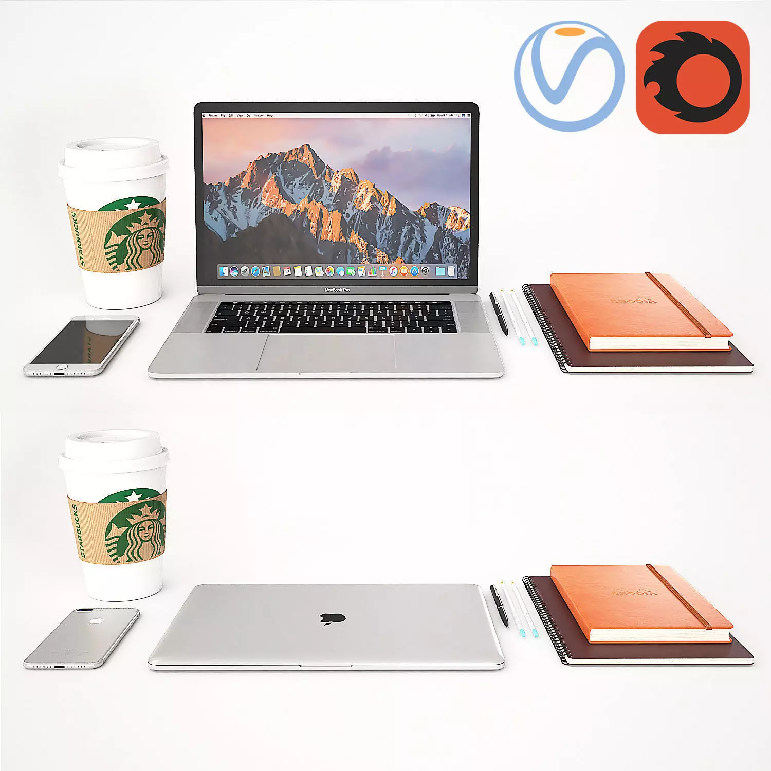 Workplace with MacBook  3D model_0