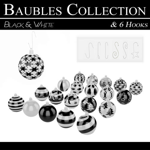 Black and White Baubles Collection with Hooks 3D model