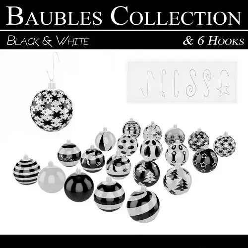 Black and White Baubles Collection with Hooks 3D model