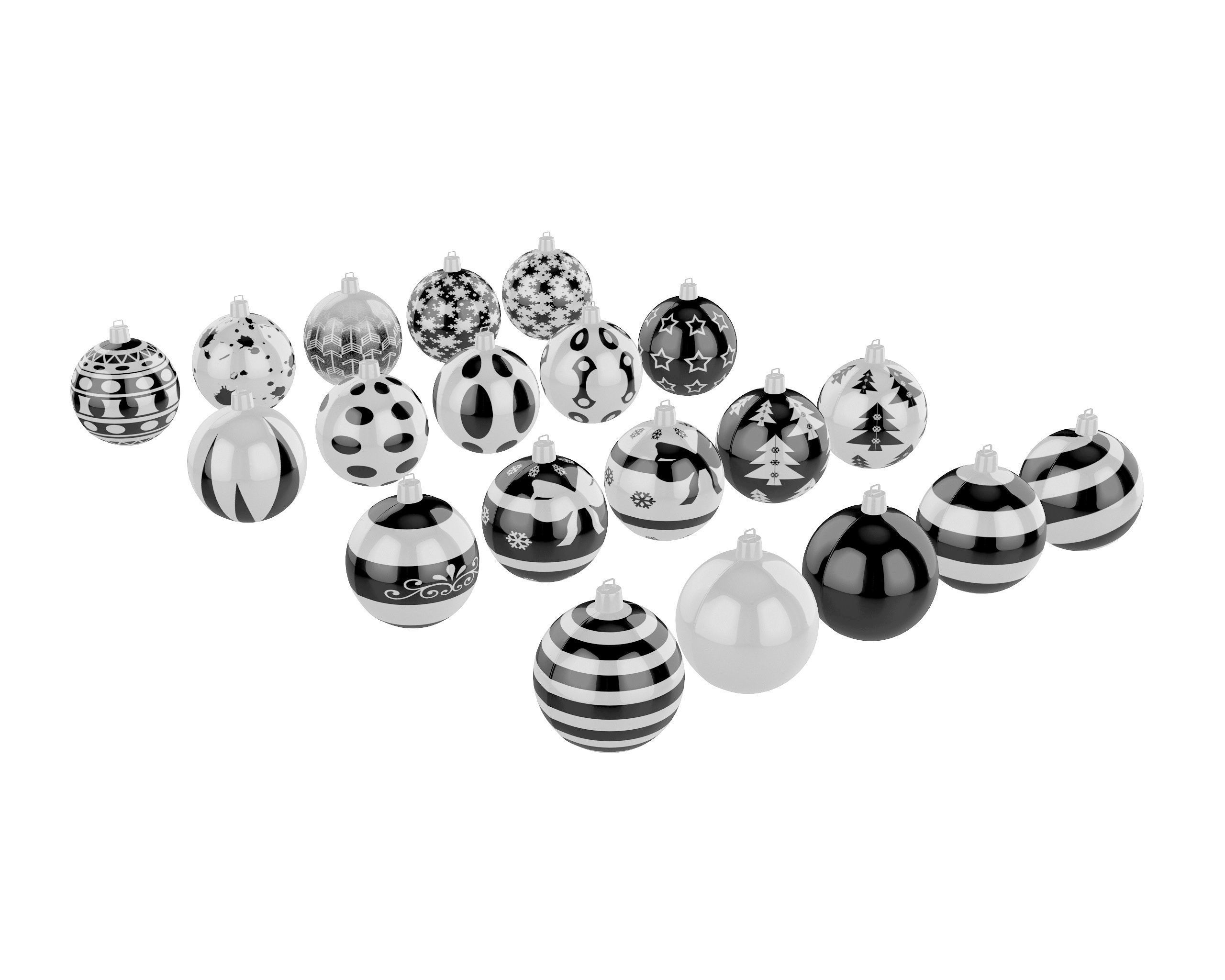 Black and White Baubles Collection with Hooks 3D model_2