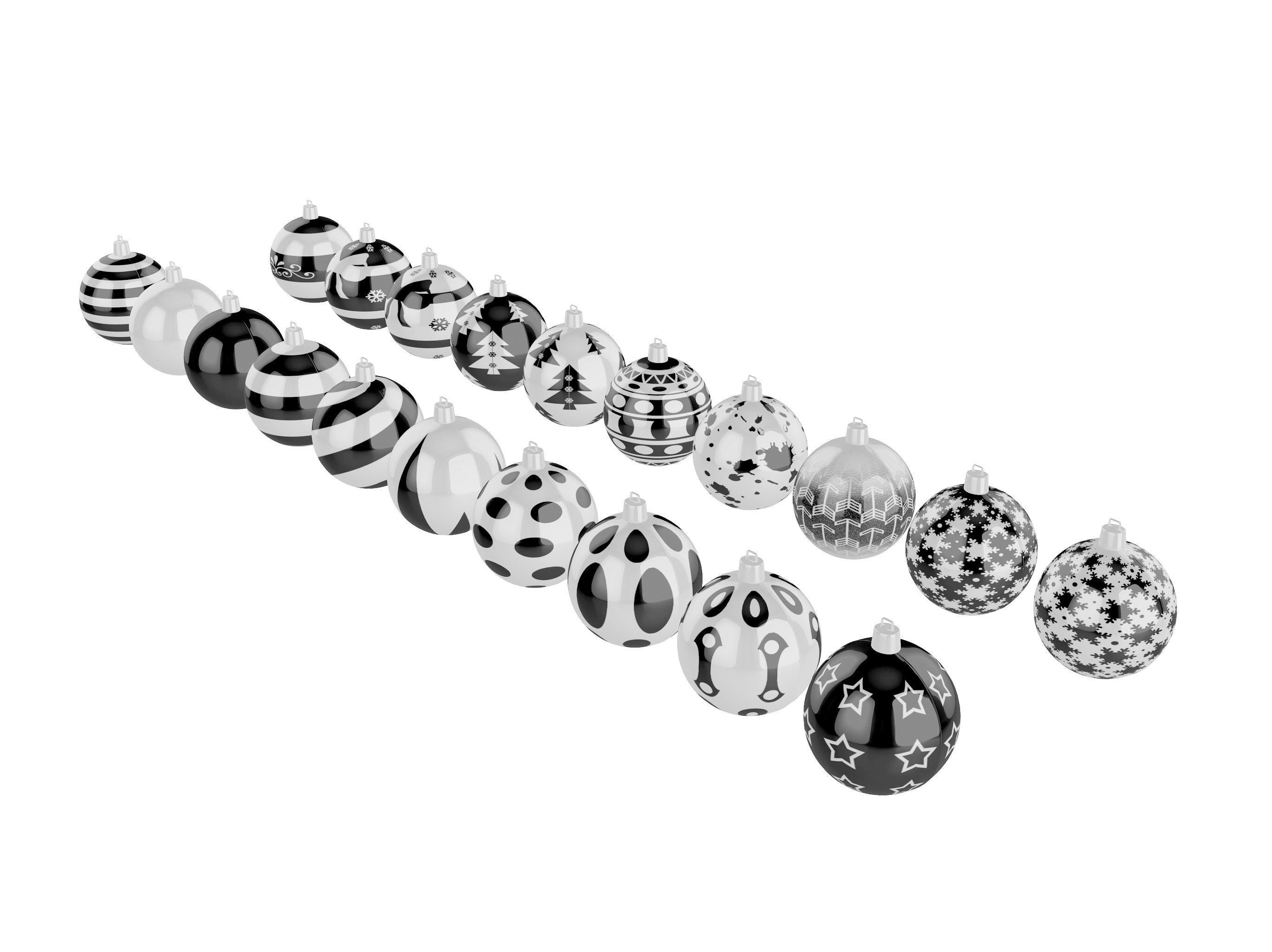 Black and White Baubles Collection with Hooks 3D model_7
