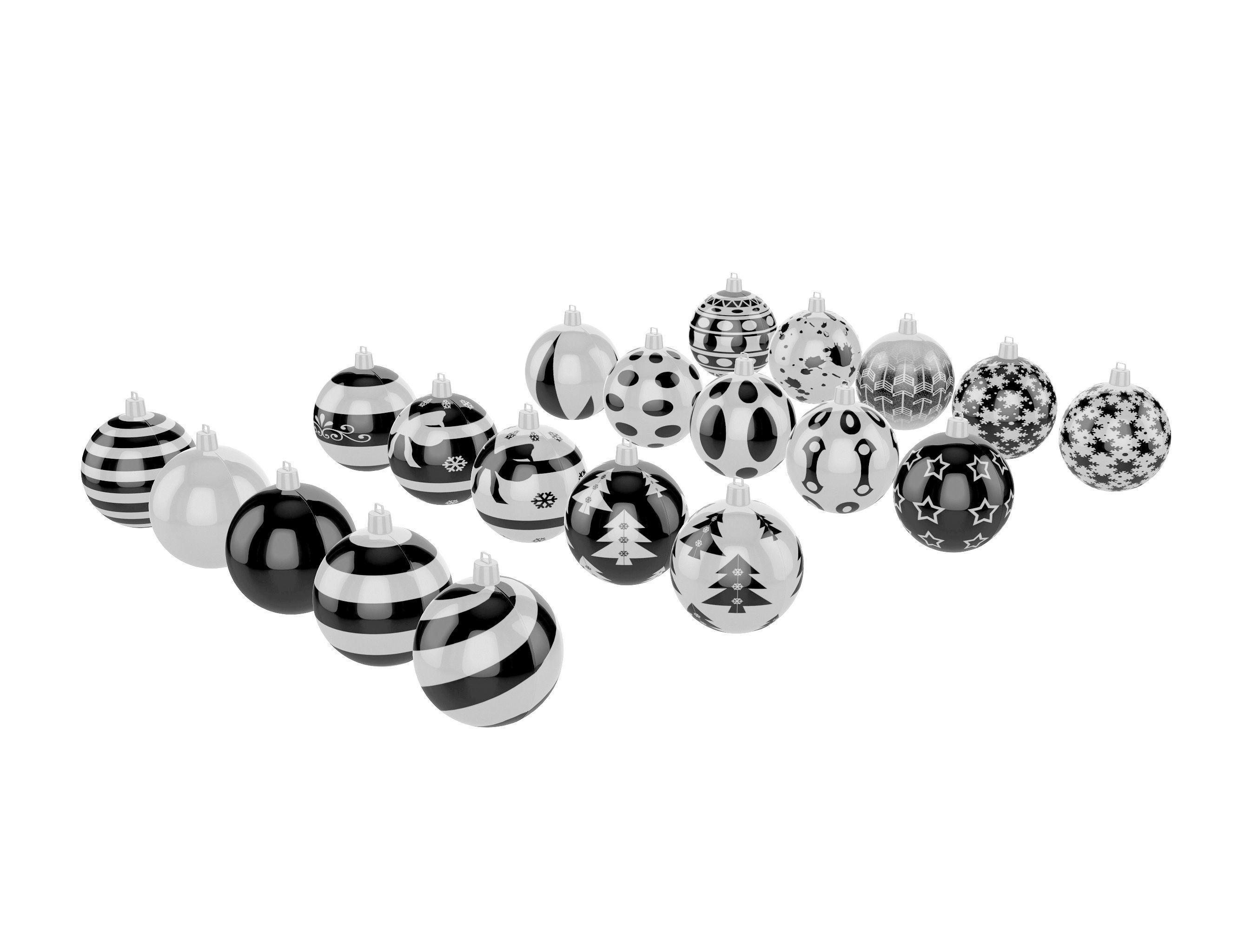Black and White Baubles Collection with Hooks 3D model_6