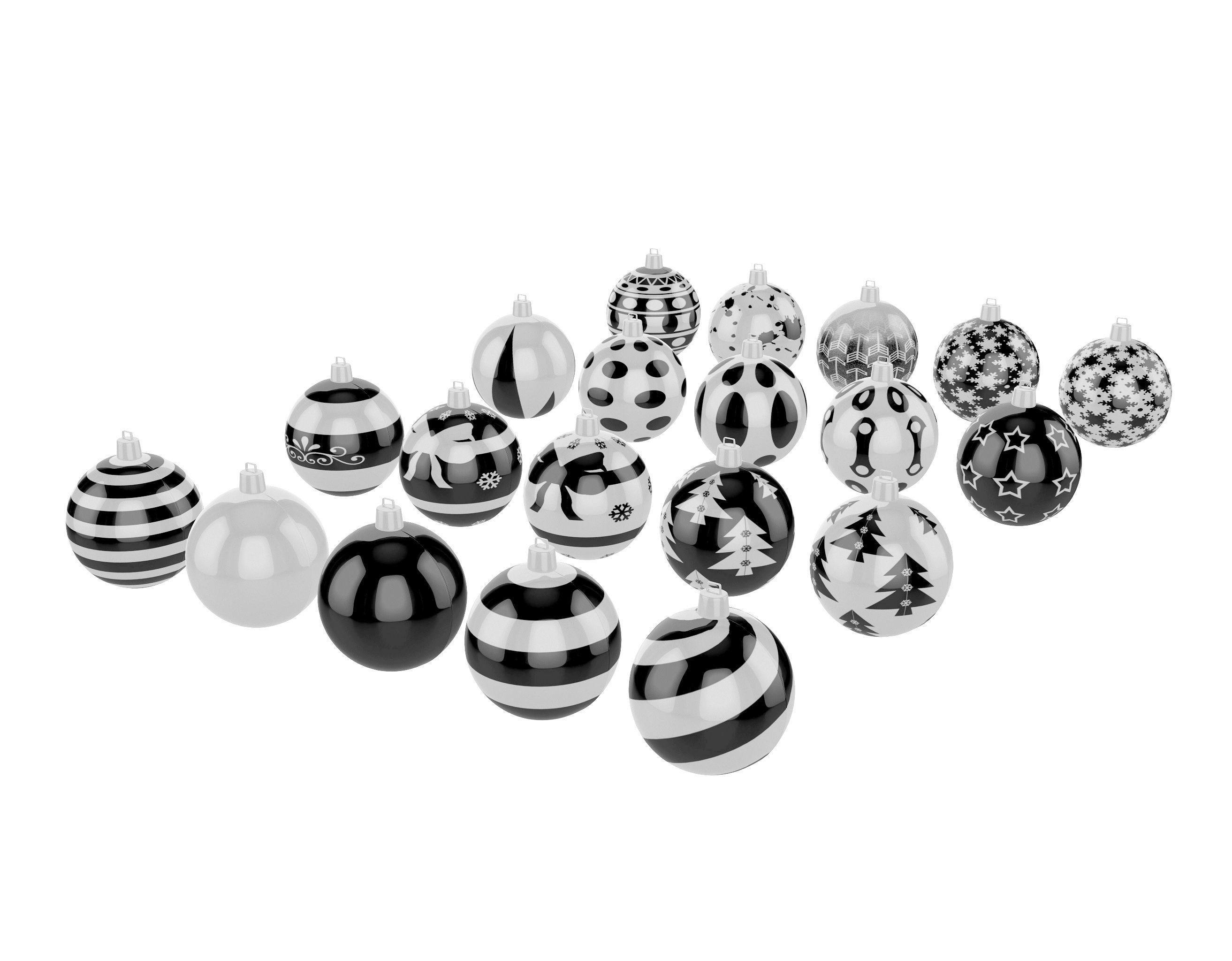 Black and White Baubles Collection with Hooks 3D model_4