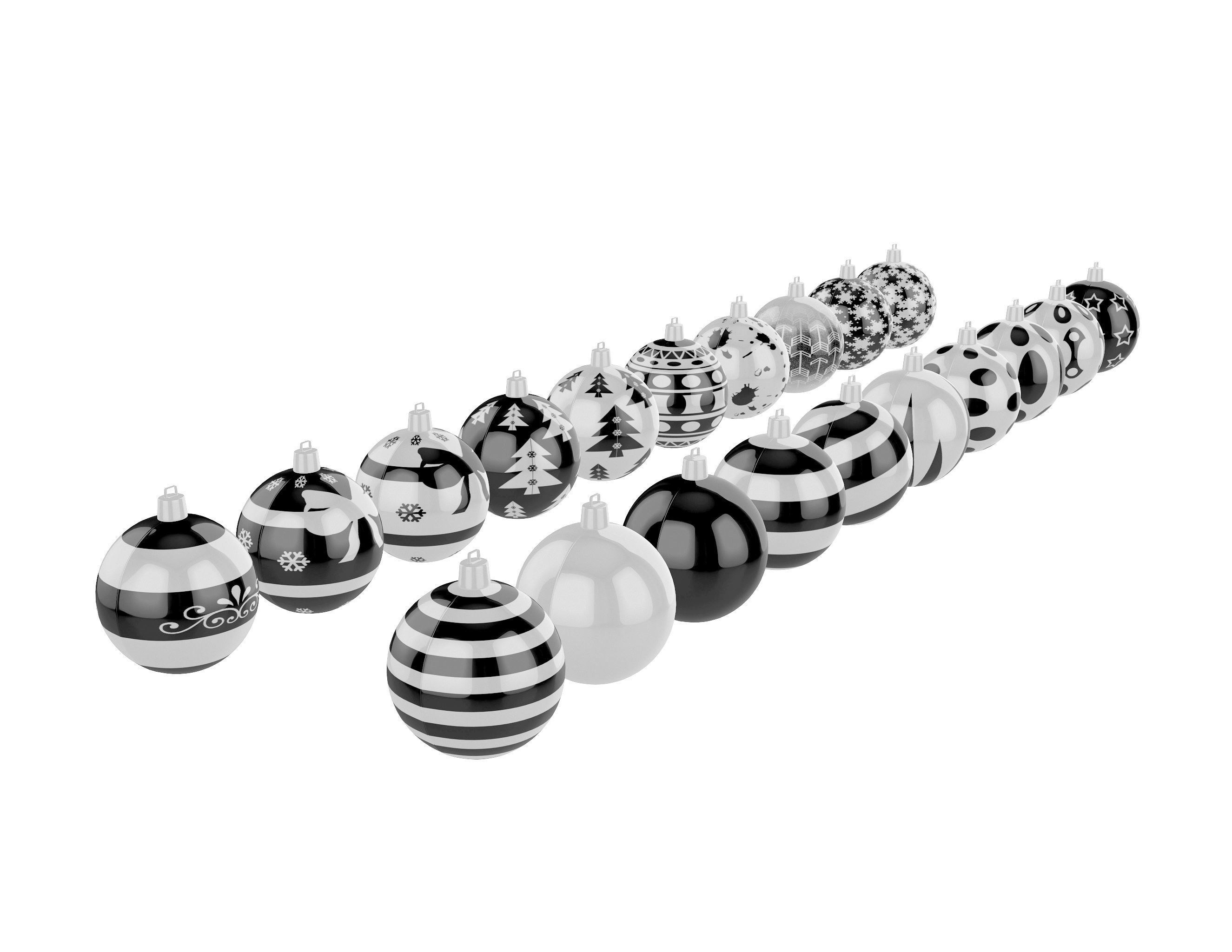 Black and White Baubles Collection with Hooks 3D model_3