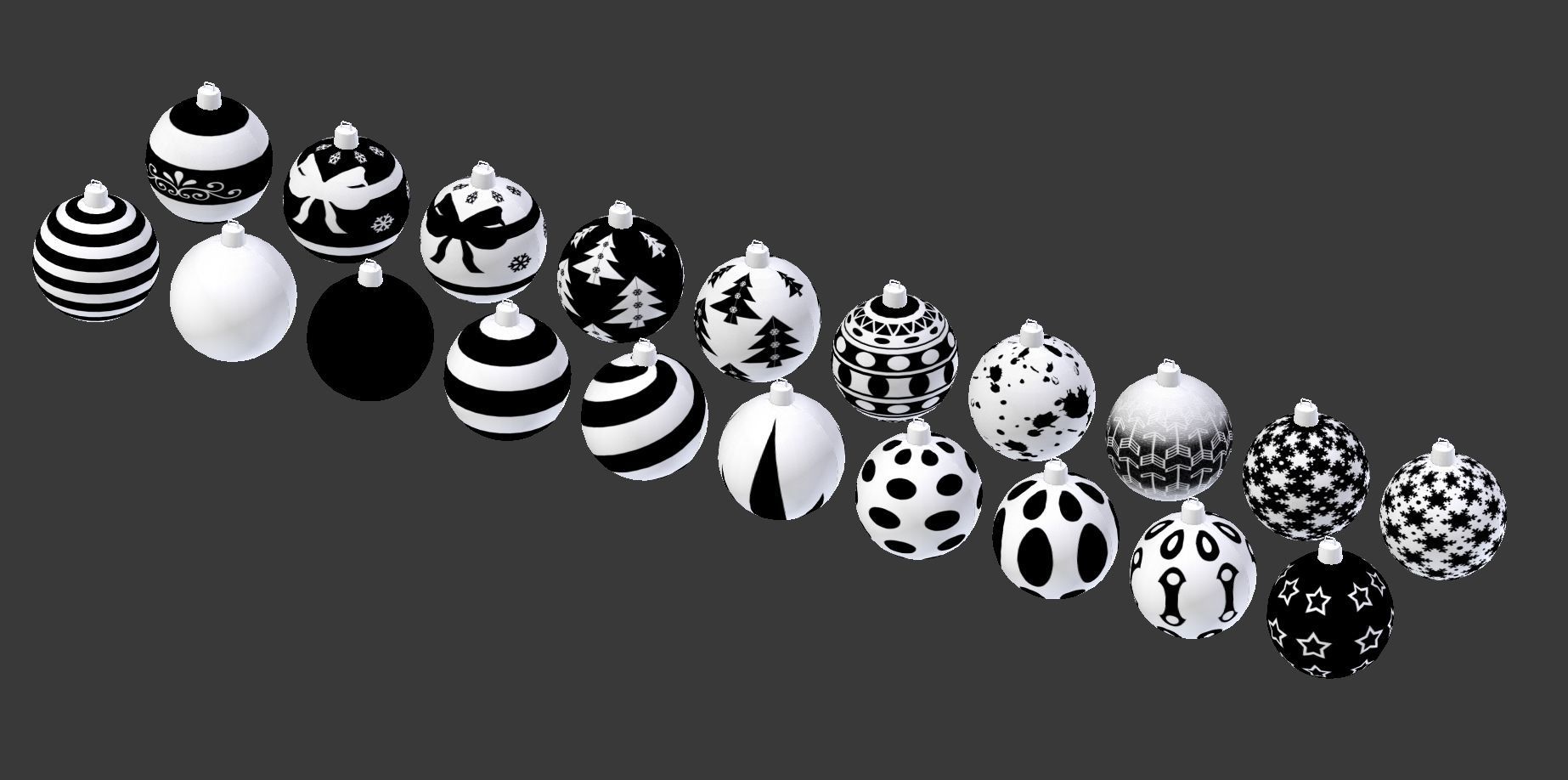 Black and White Baubles Collection with Hooks 3D model_13