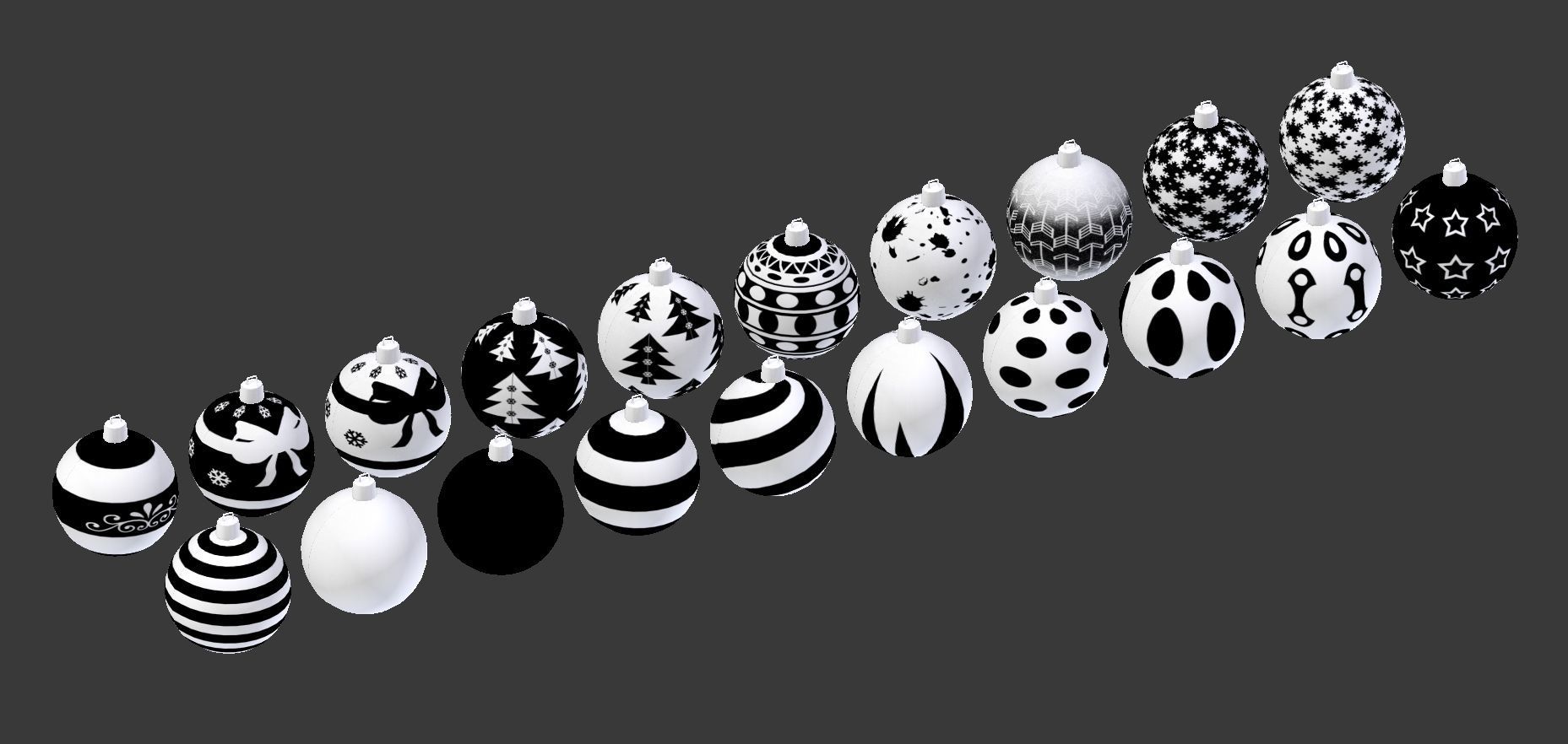 Black and White Baubles Collection with Hooks 3D model_14
