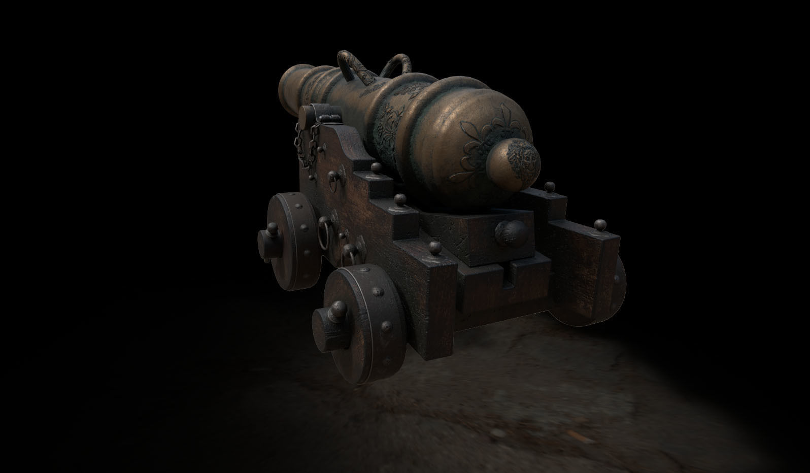Old Naval Cannon Low-poly 3D model_8