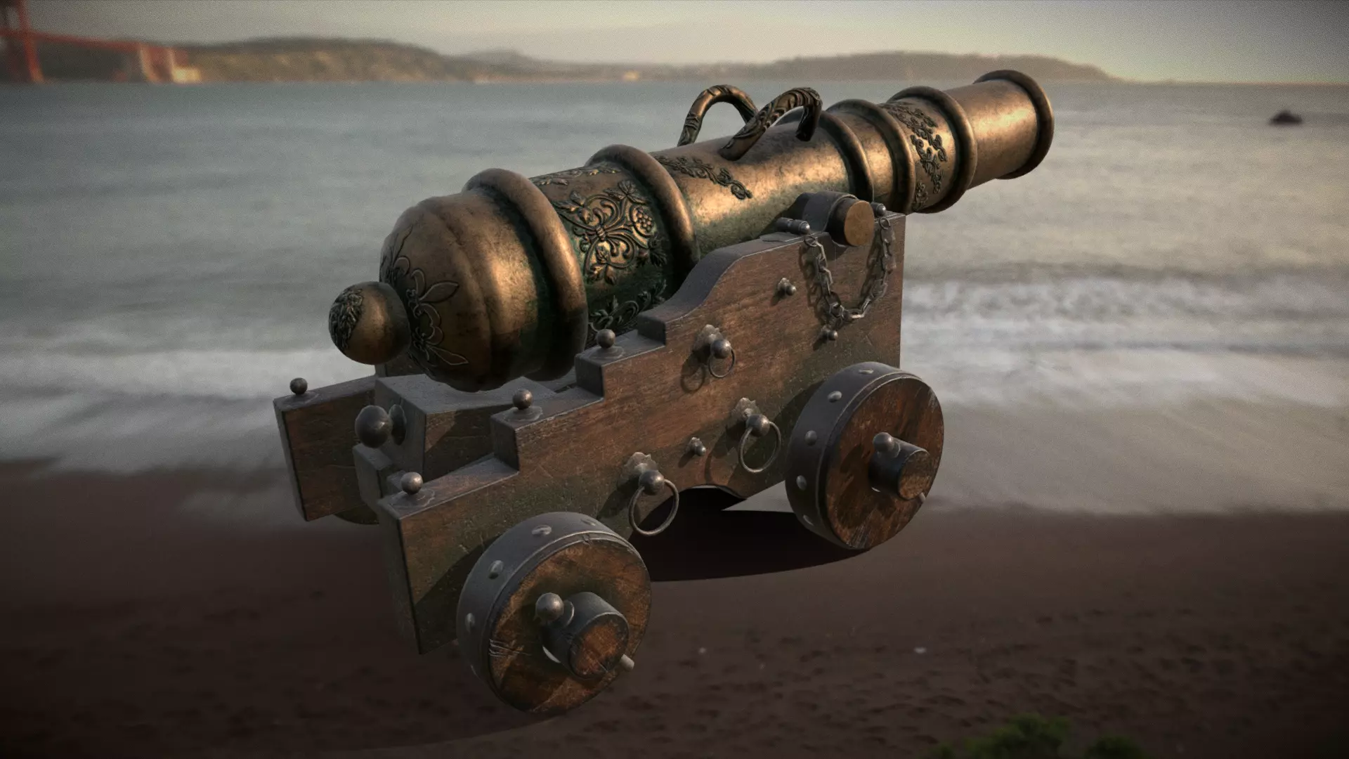 Old Naval Cannon Low-poly 3D model_0