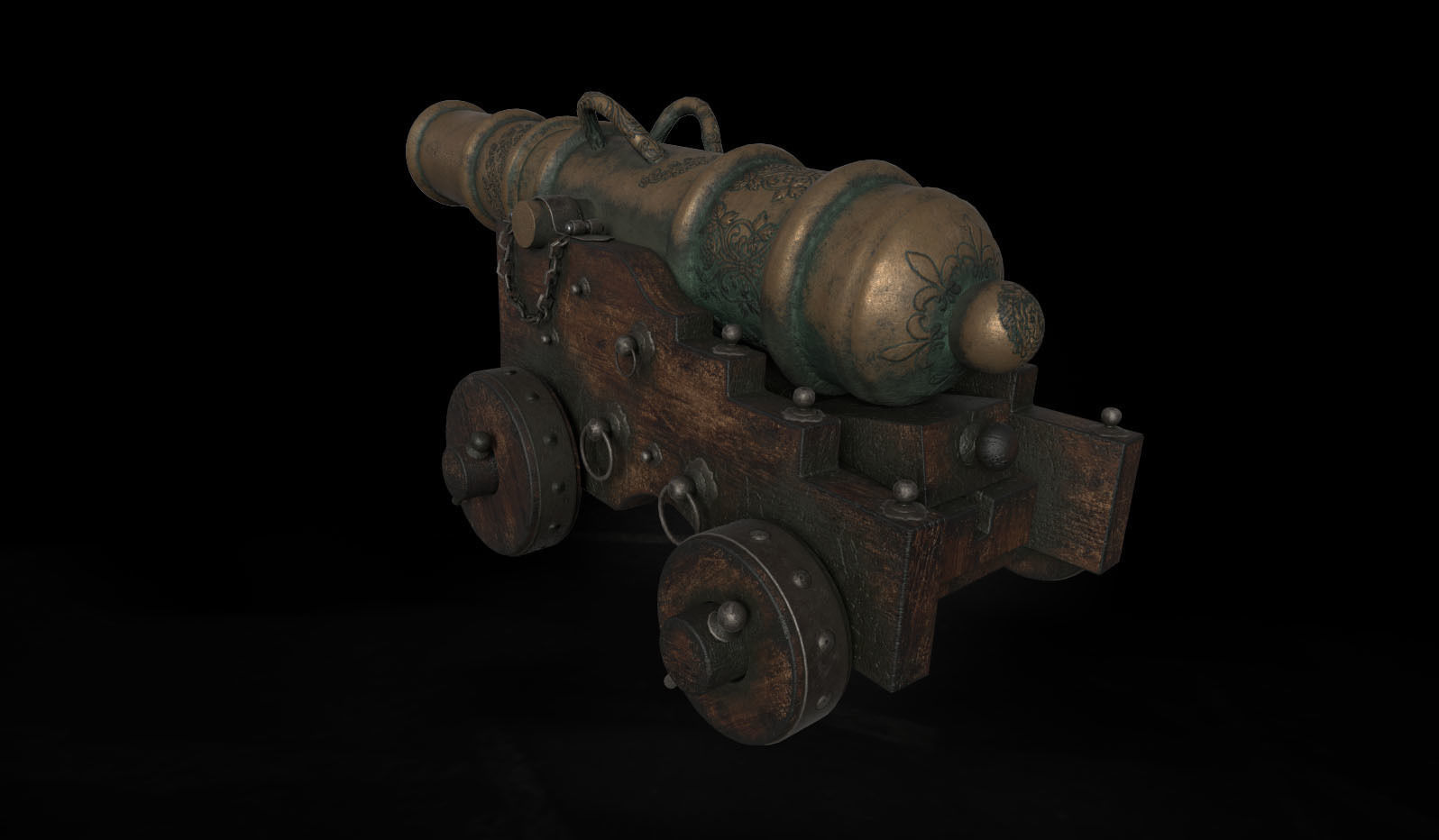 Old Naval Cannon Low-poly 3D model_4