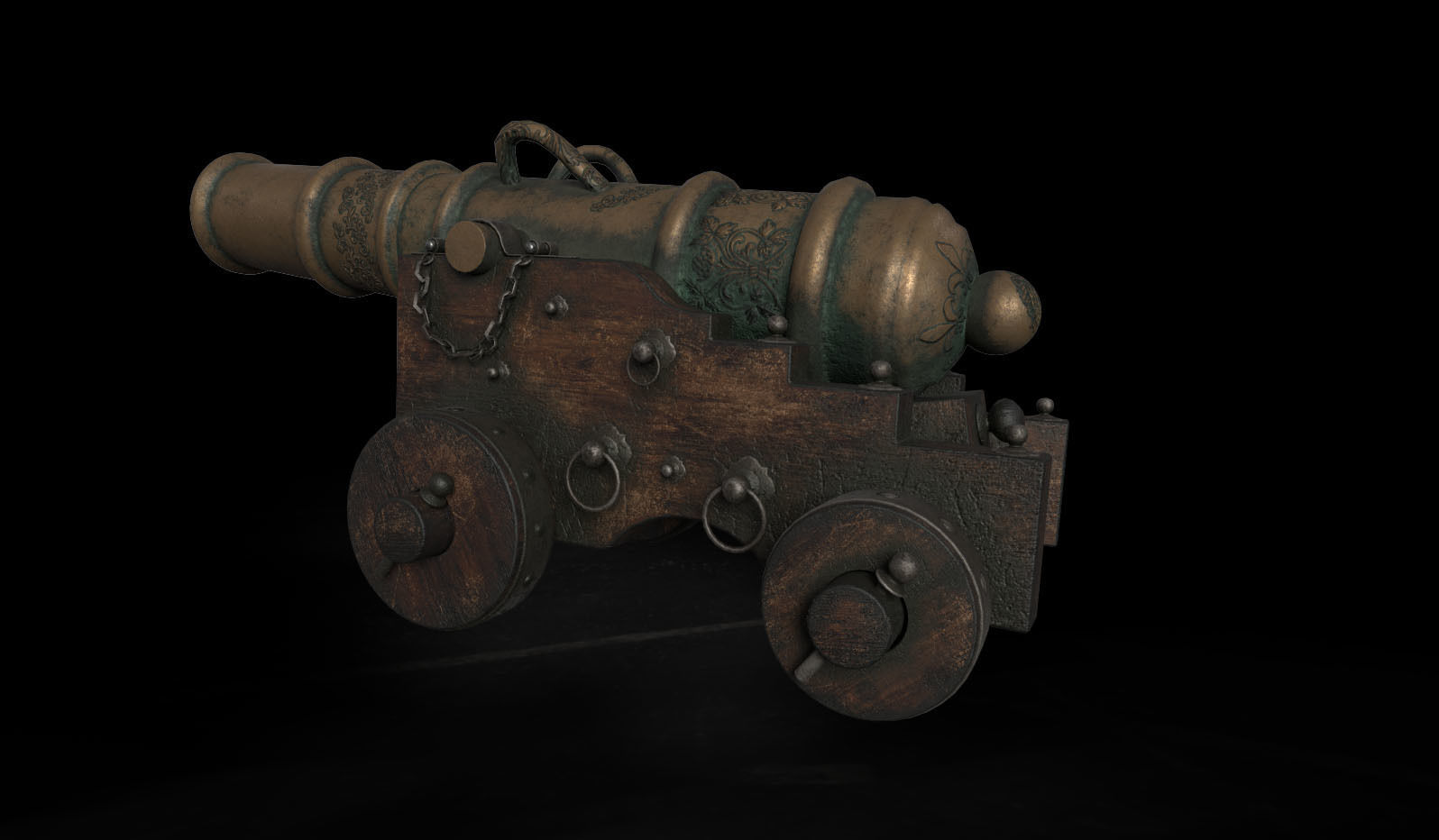 Old Naval Cannon Low-poly 3D model_1