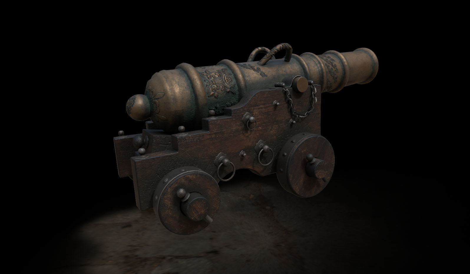 Old Naval Cannon Low-poly 3D model_5