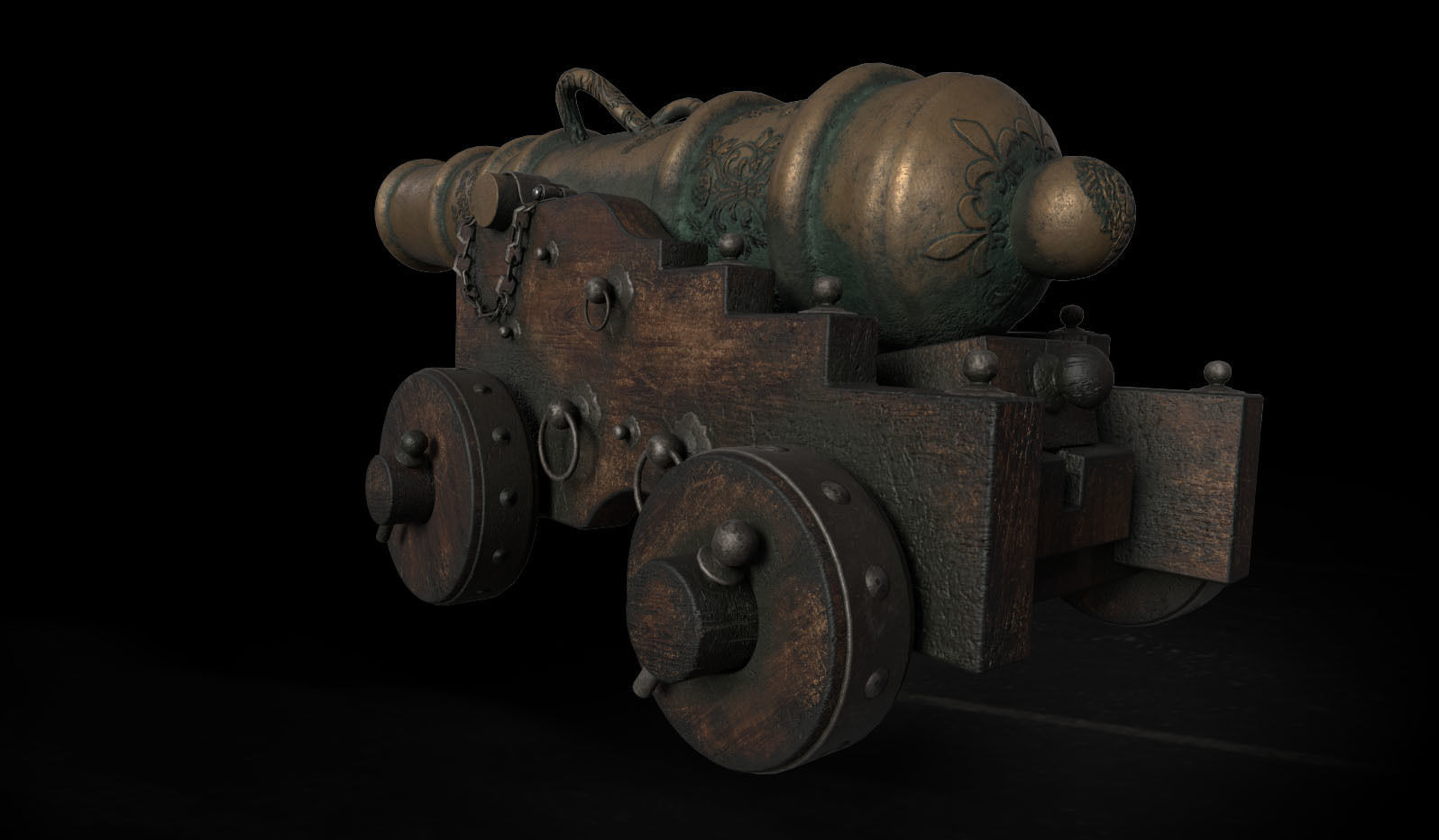 Old Naval Cannon Low-poly 3D model_6