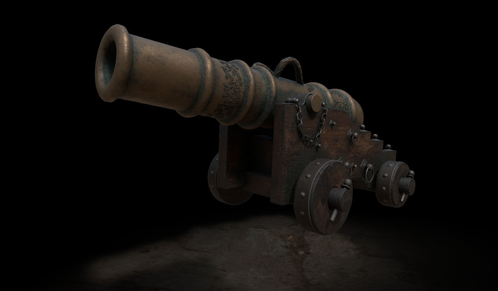 Old Naval Cannon Low-poly 3D model_7
