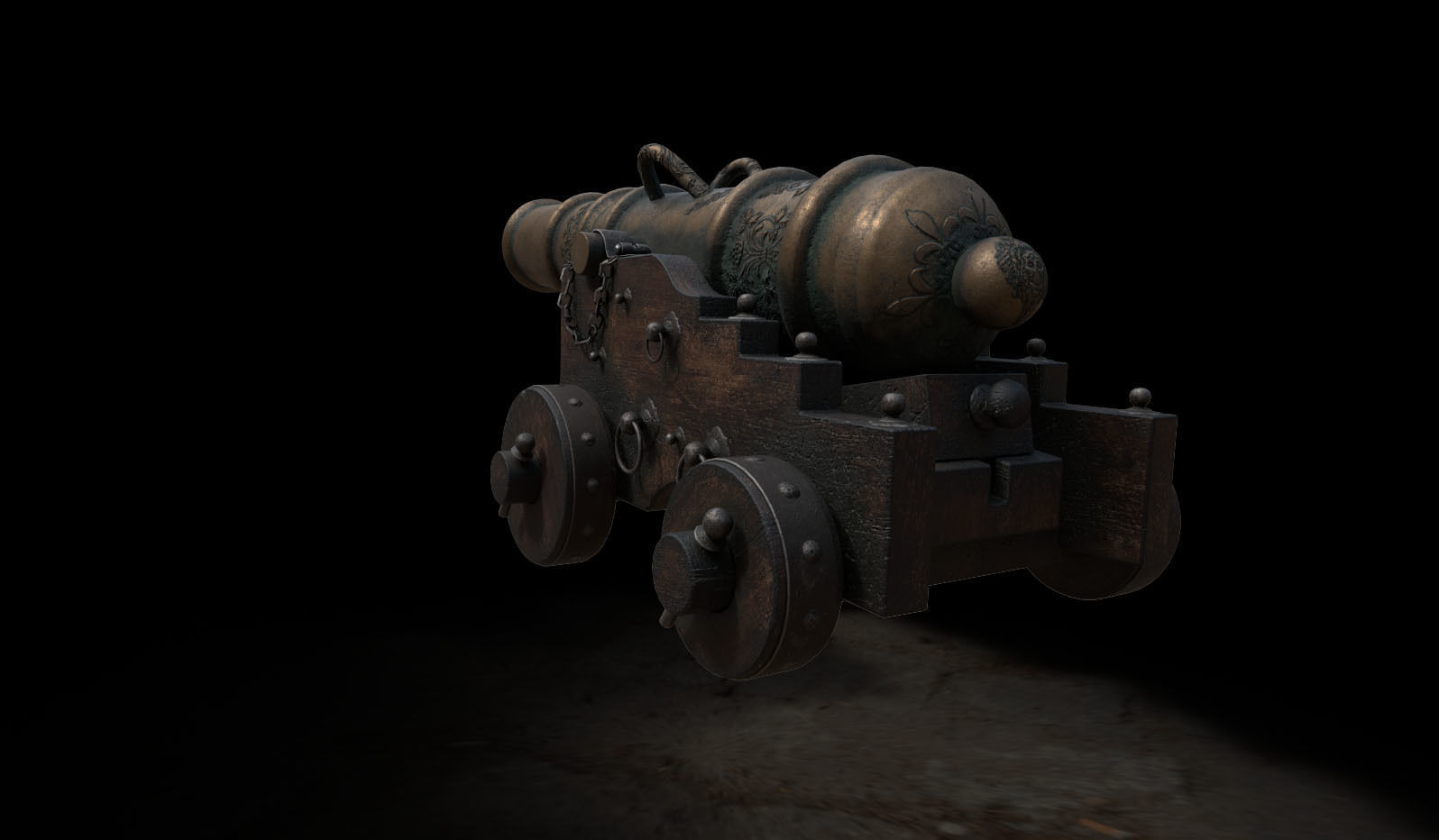 Old Naval Cannon Low-poly 3D model_2