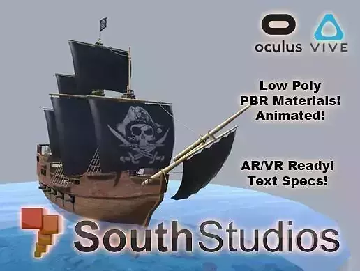 Animated Pirate Ship AR VR Unity 3dsmax Low-poly 3D model Animated Pirate Ship AR VR Unity 3dsmax Low-poly 3D model