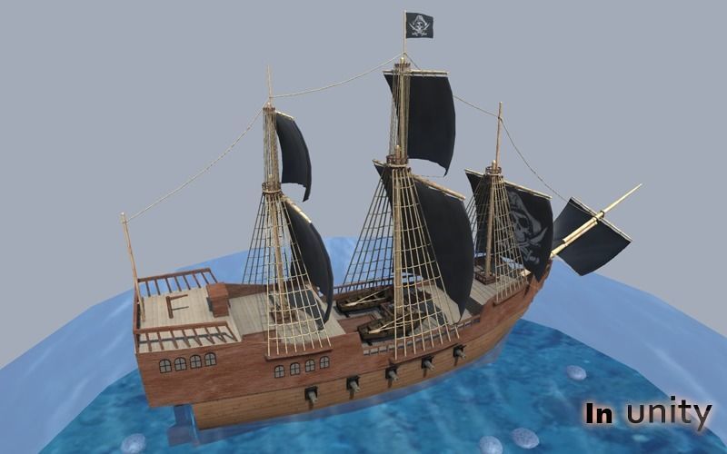 Animated Pirate Ship AR VR Unity 3dsmax Low-poly 3D model_6