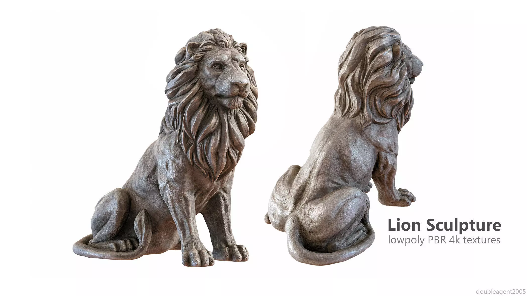 Sitting Lion statue PBR Lowpoly Low-poly 3D model_0