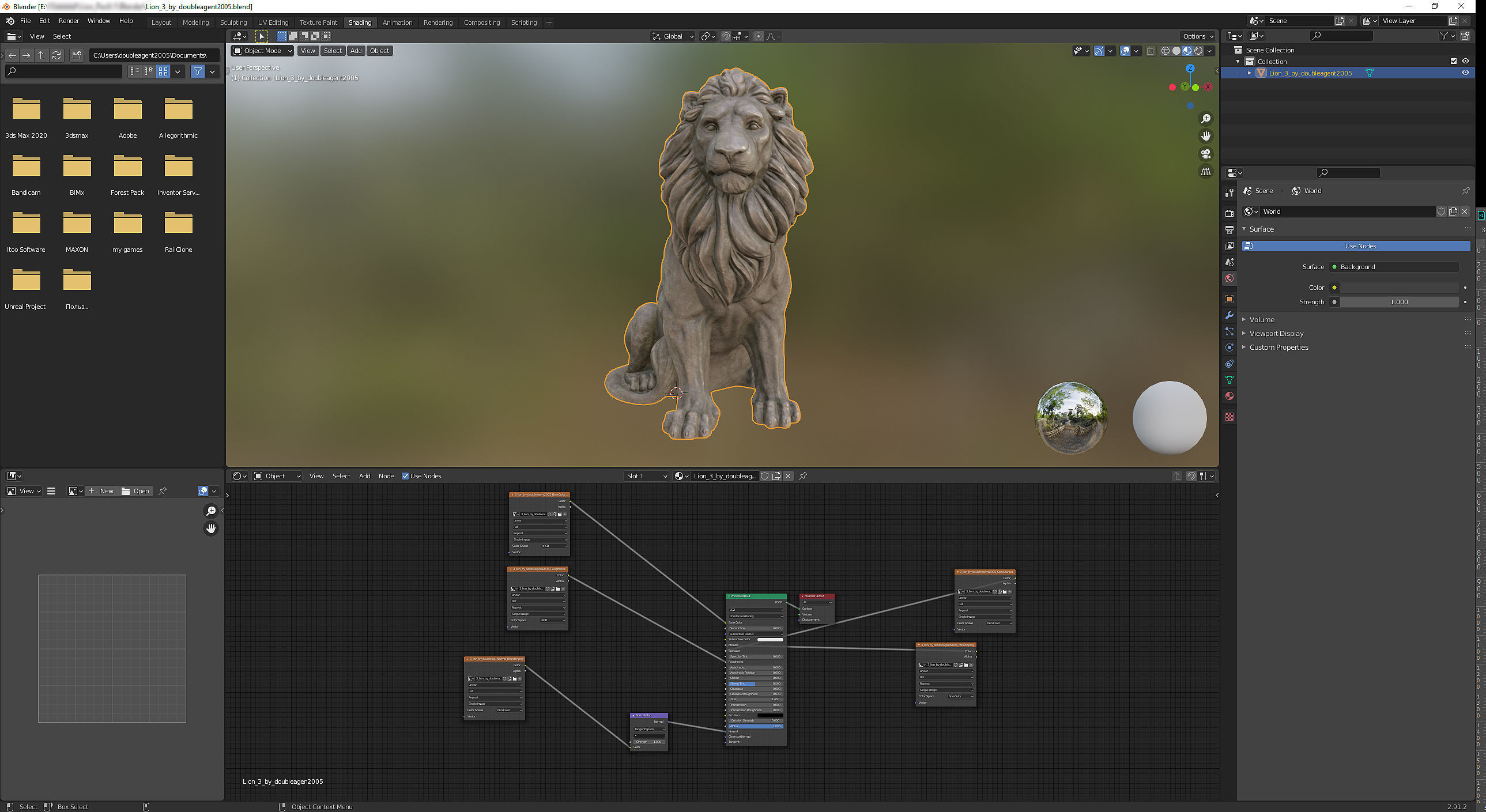 Sitting Lion statue PBR Lowpoly Low-poly 3D model_10
