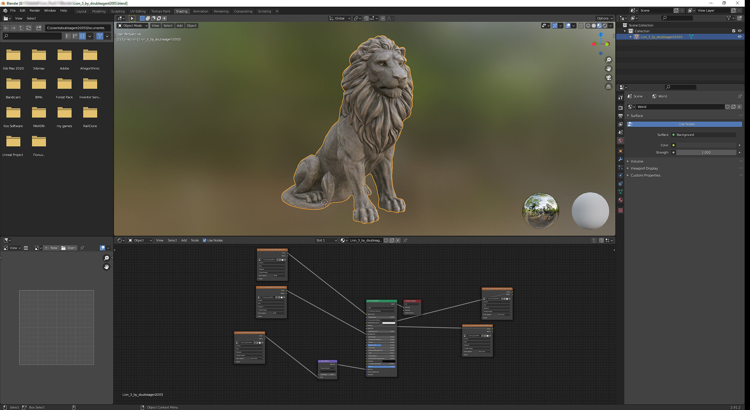 Sitting Lion statue PBR Lowpoly Low-poly 3D model_9