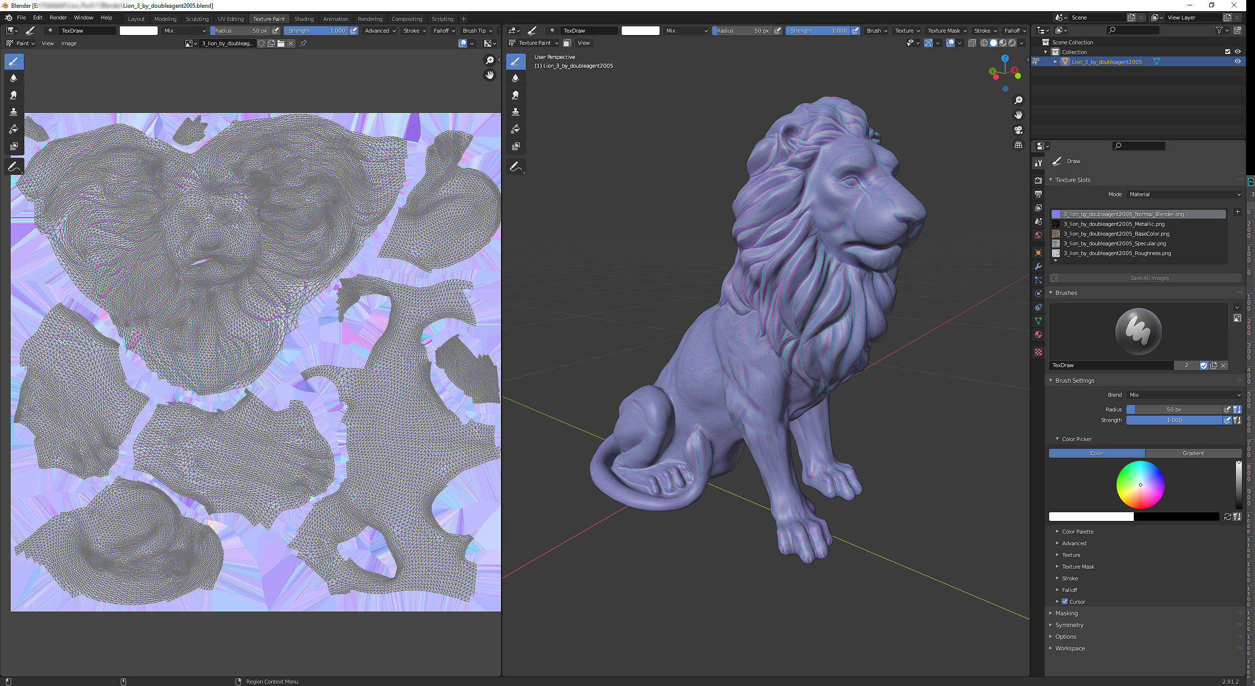 Sitting Lion statue PBR Lowpoly Low-poly 3D model_16