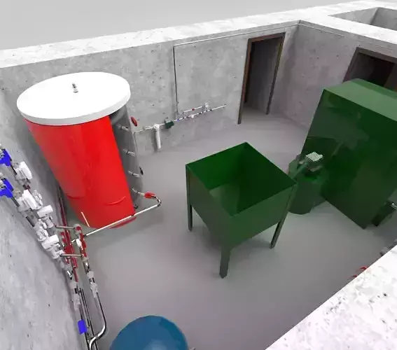 Industrial Boiler Room on wood pellets 3D model