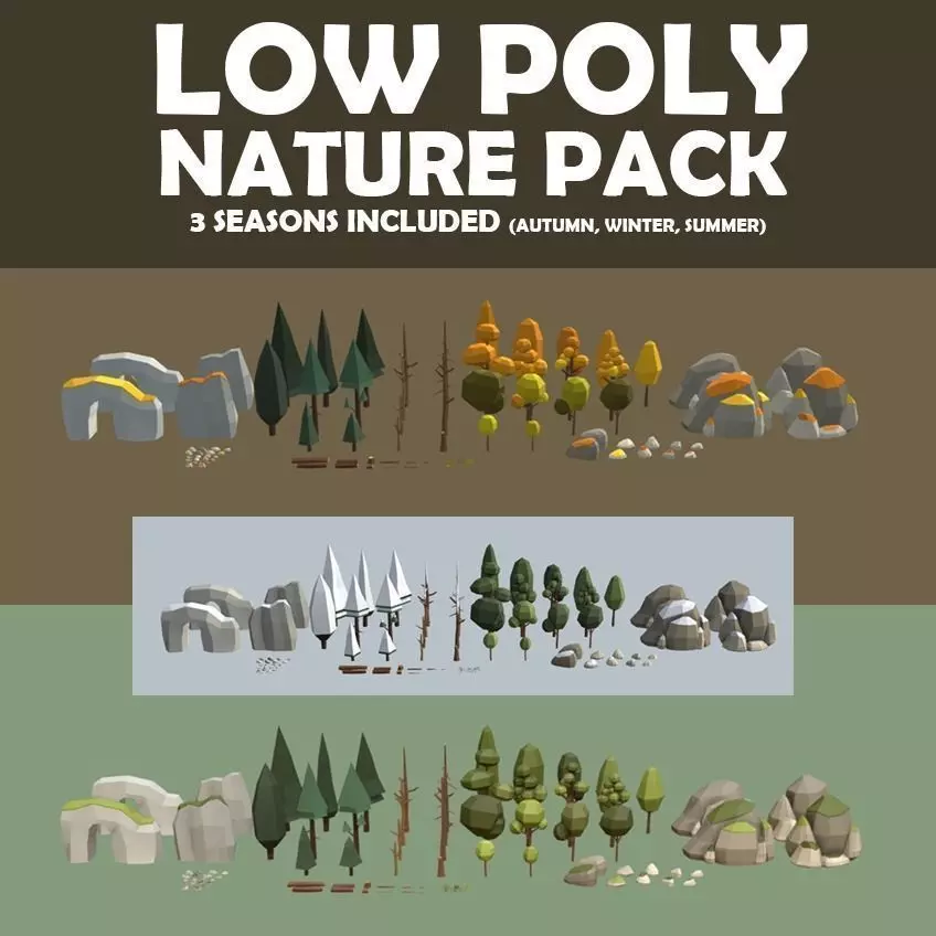 Multi season low poly nature Low-poly 3D model_0