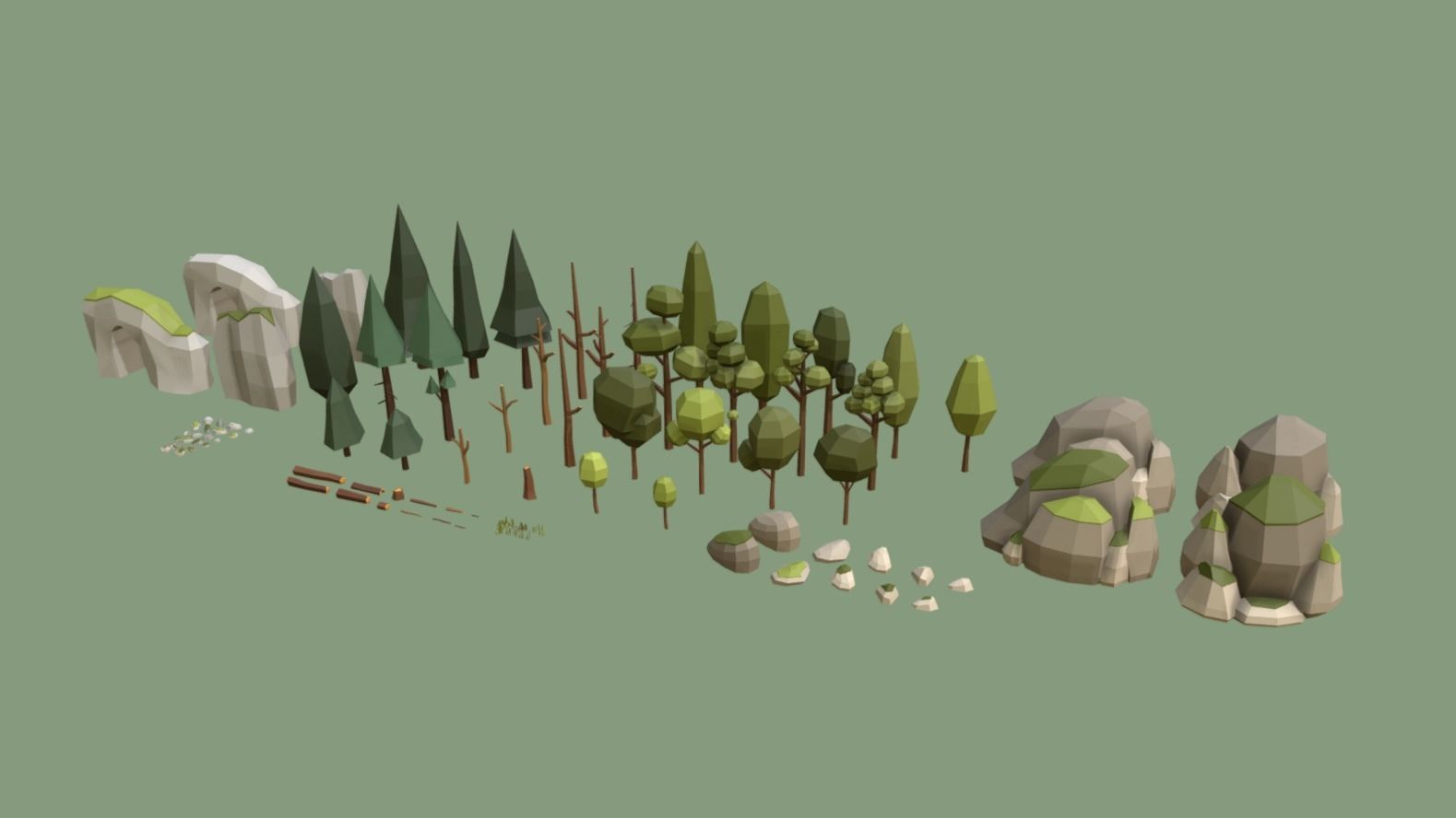 Multi season low poly nature Low-poly 3D model_7