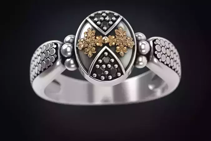 Stylish ring with patterns and stones in antique style
