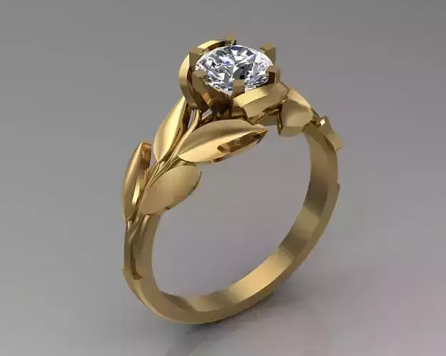 Ring 6 gold leaf engagement with diamond in center