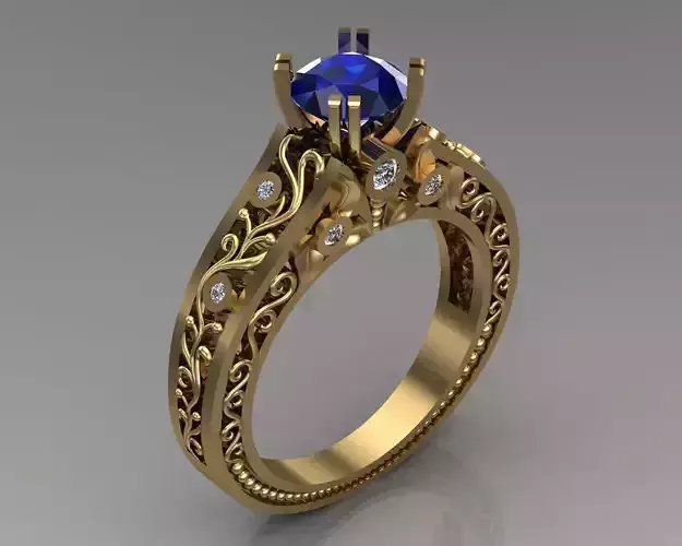 Ring 8 gold engagement with sapphire stone