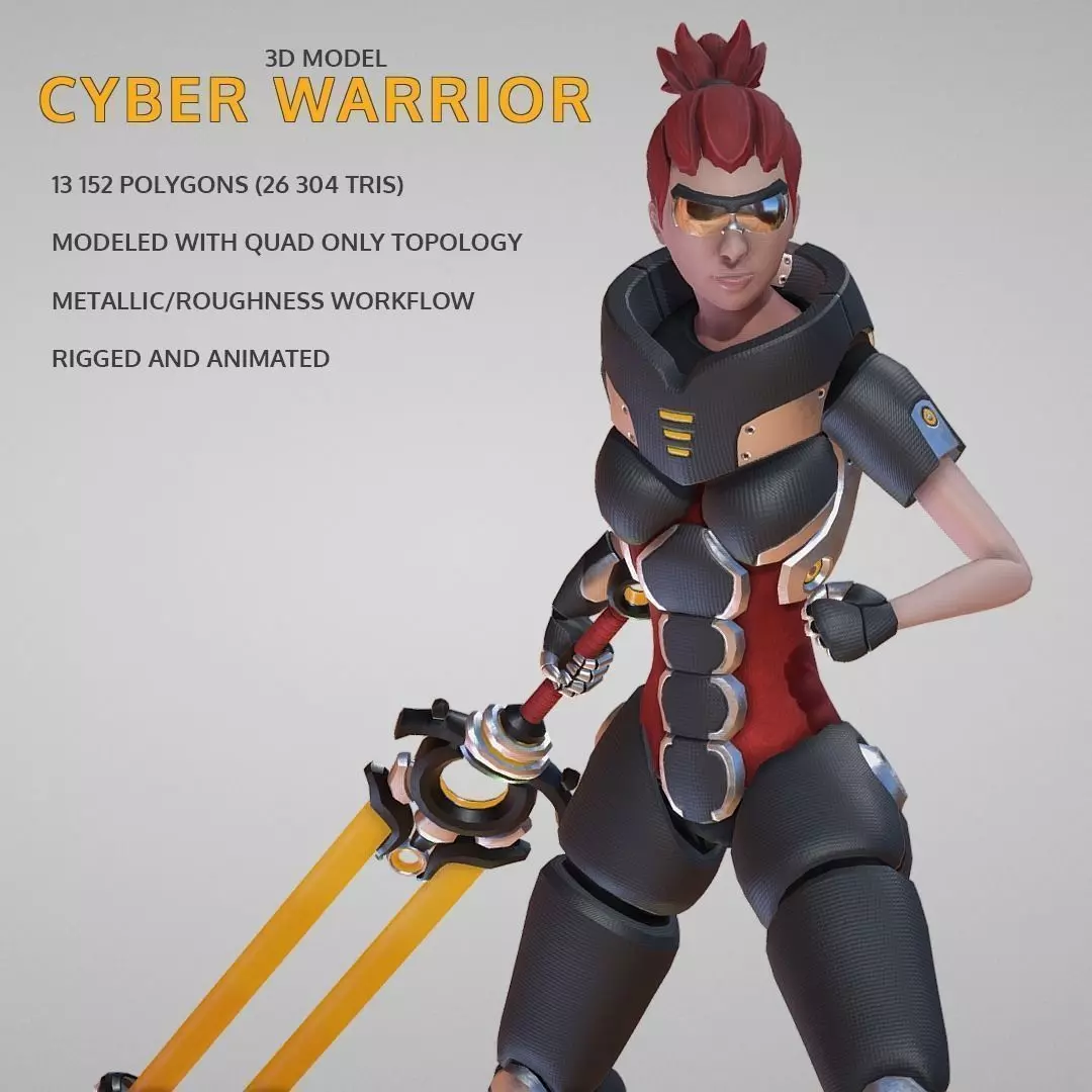 Cyber Warrior Low-poly 3D model_0