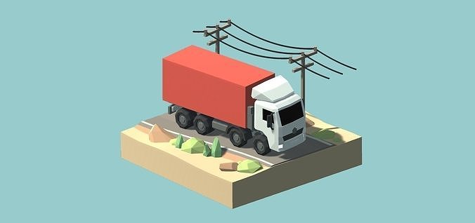 Low Poly Cars car on road with power lines Free low-poly 3D model