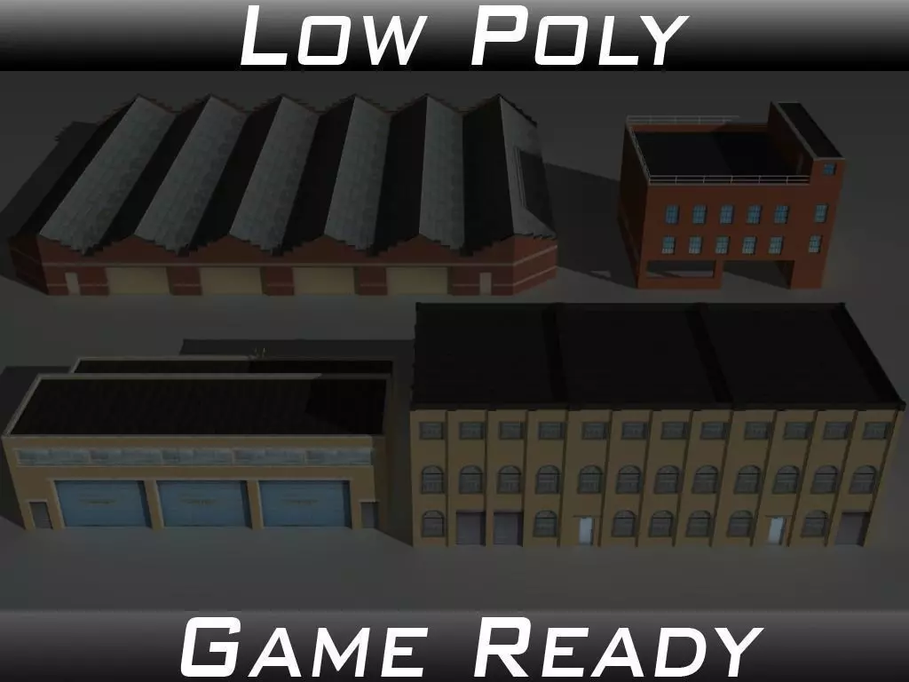 Factory Building Set 3 Low-poly 3D model_0