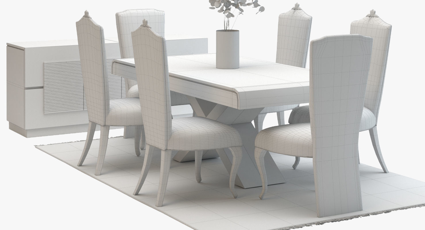Classic Dining Room Set 3D model_11