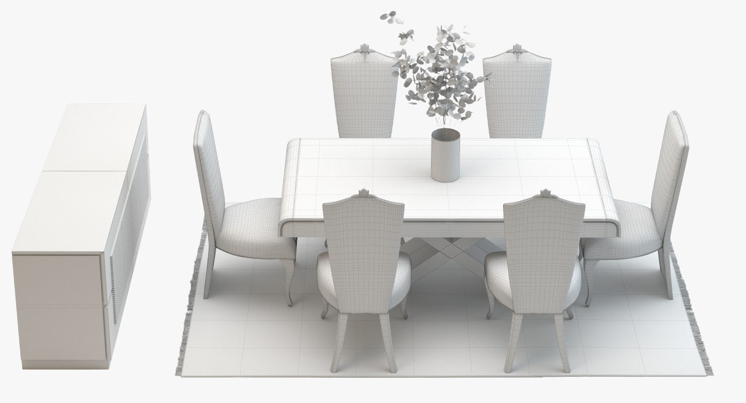 Classic Dining Room Set 3D model_9