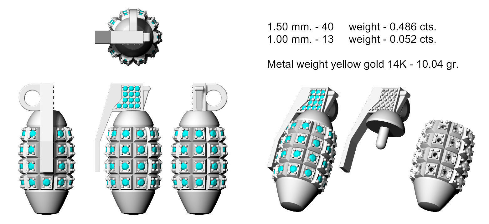 GRENADE pendant 3D print model_1