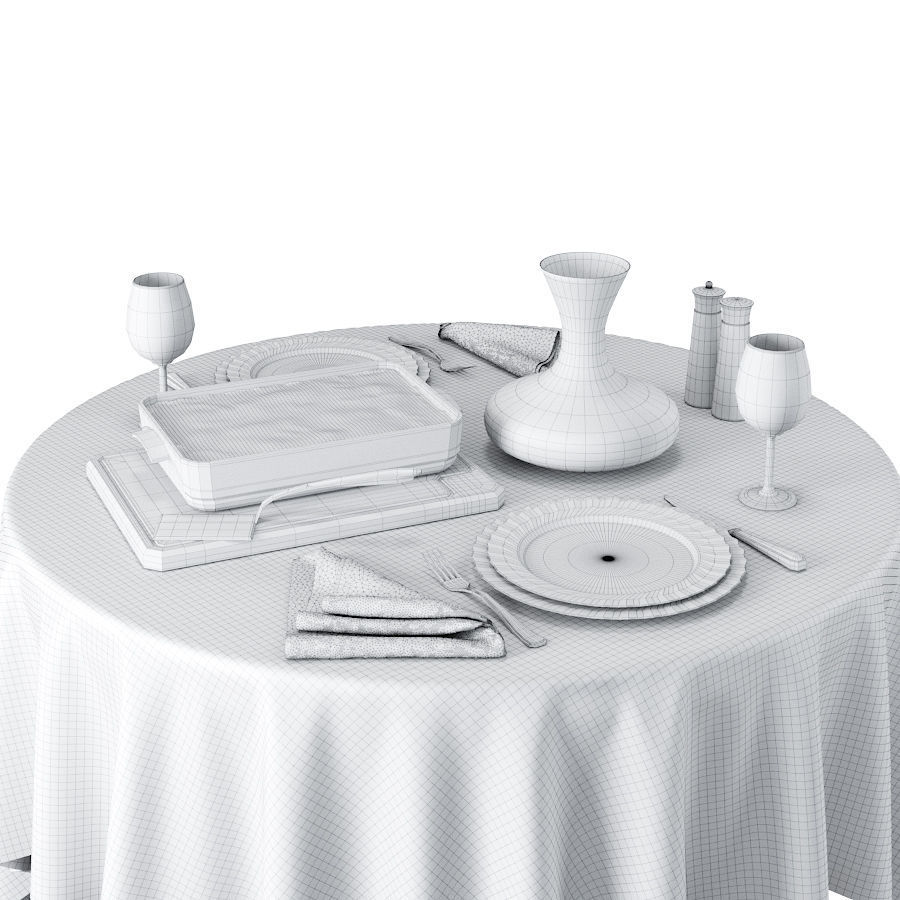 Lasagne Set table with silverware and napkins 3D model_4