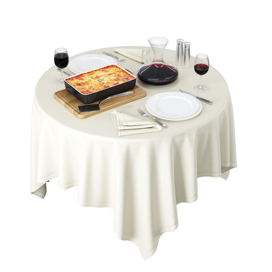 Lasagne Set table with silverware and napkins 3D model_3