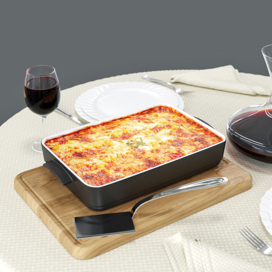 Lasagne Set table with silverware and napkins 3D model_1